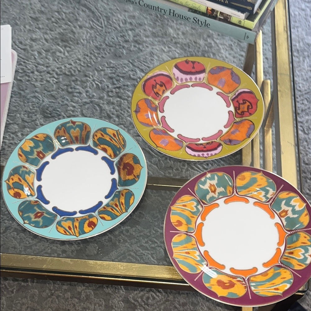 Anthropologie Multicolor Decorative Dinner Plates - Teal, Yellow, Purple
